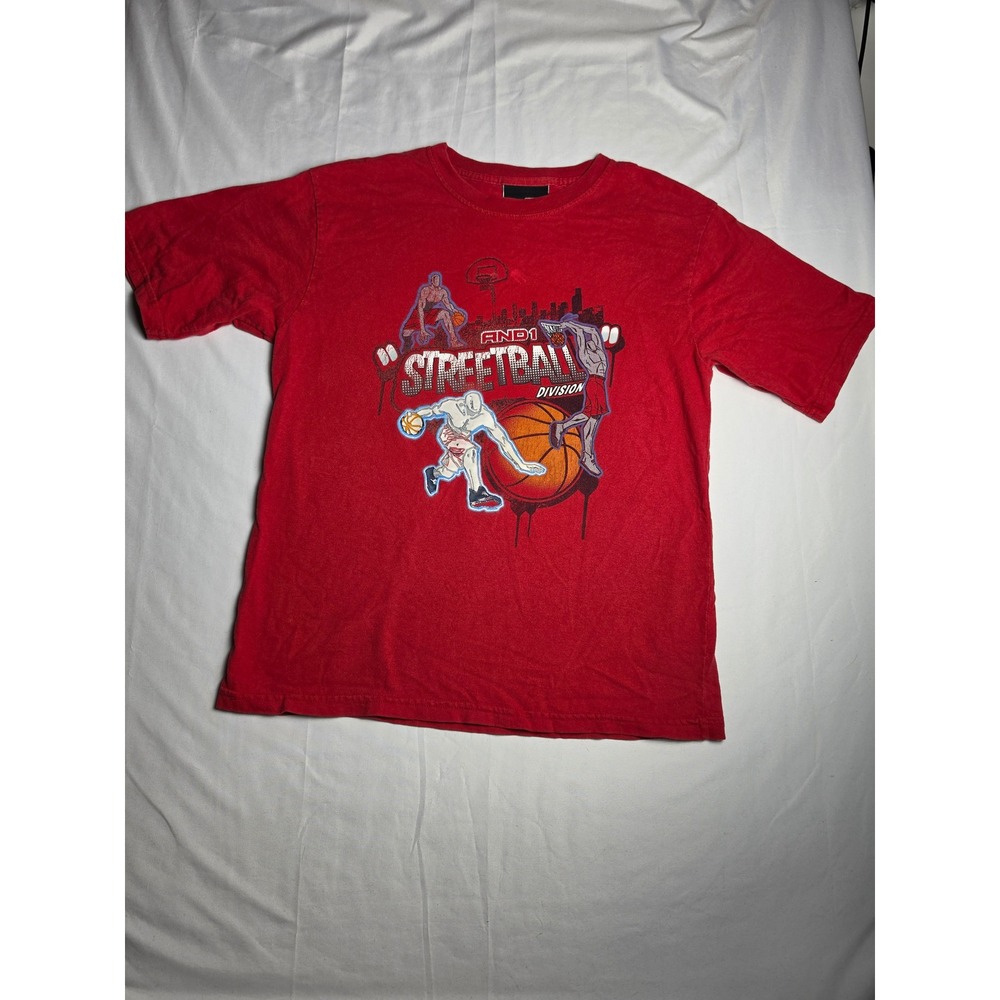 AND1 Streetball Division Graphic T-Shirt Red Boys Size Medium 10/12 Vintage